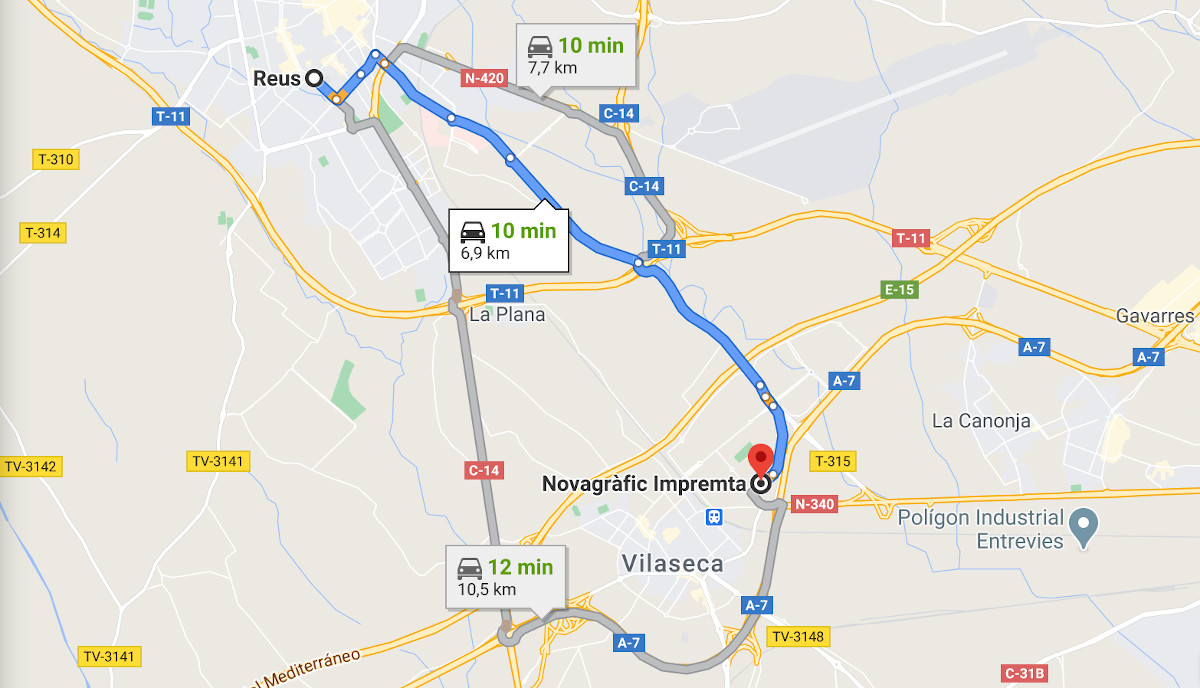 rutas para llegar a nuestra imprenta desde reus